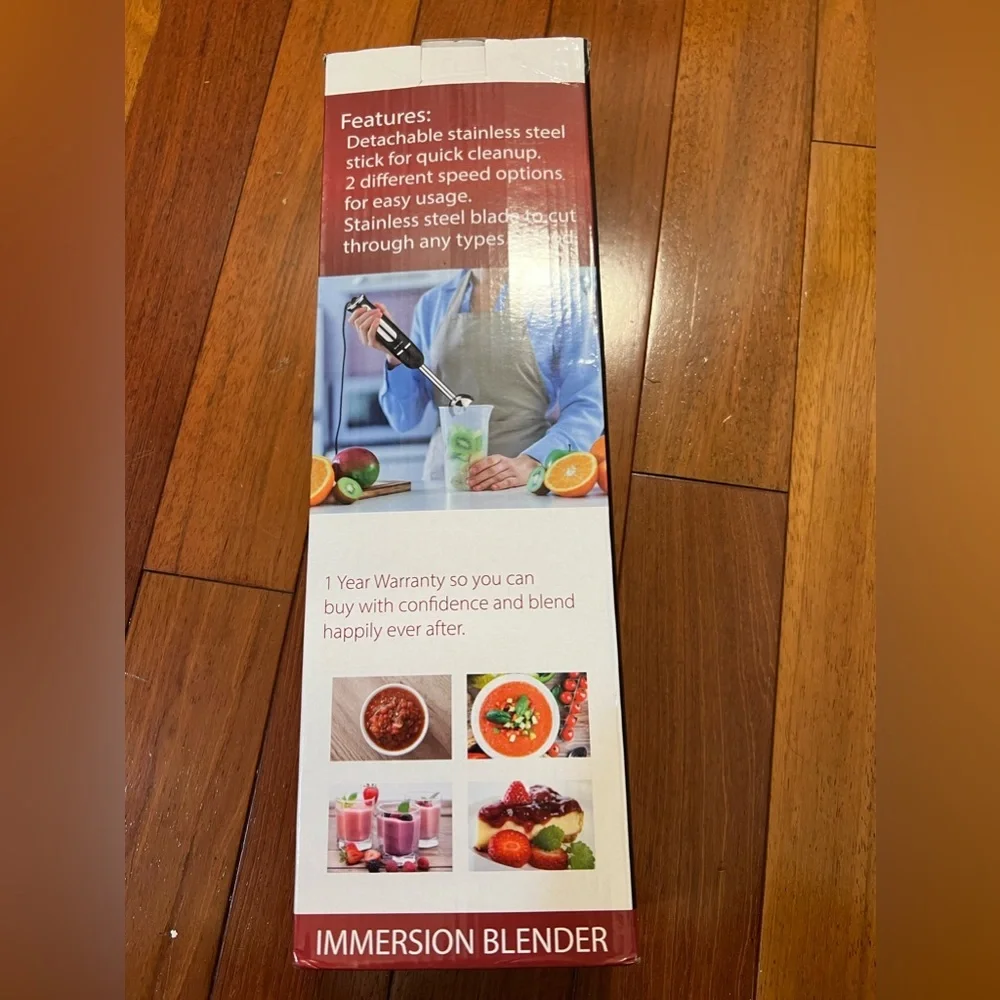 NIB Brookstone 500W Immersion Blender Stainless Steel Blades